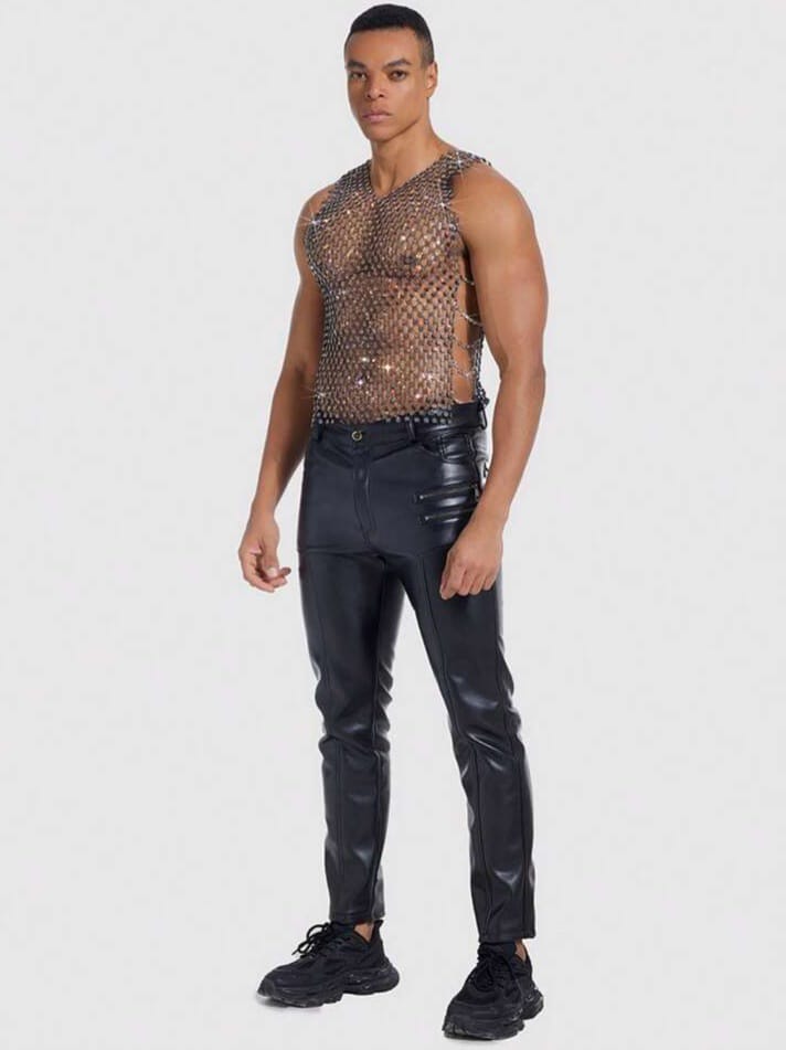 Men's Hollow V-neck Plum Blossom Chain Vest